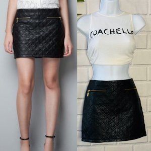 Zara Basics Quilted Genuine Leather Mini Skirt NWT